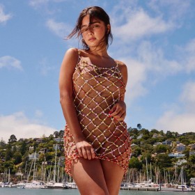  Vestido feminino com contas e gaiola multicolorido | Vestidos Dannijo