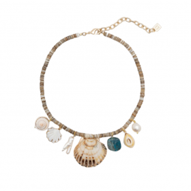  Colar feminino Neponit com contas Heishi e conchas | Colares Dannijo